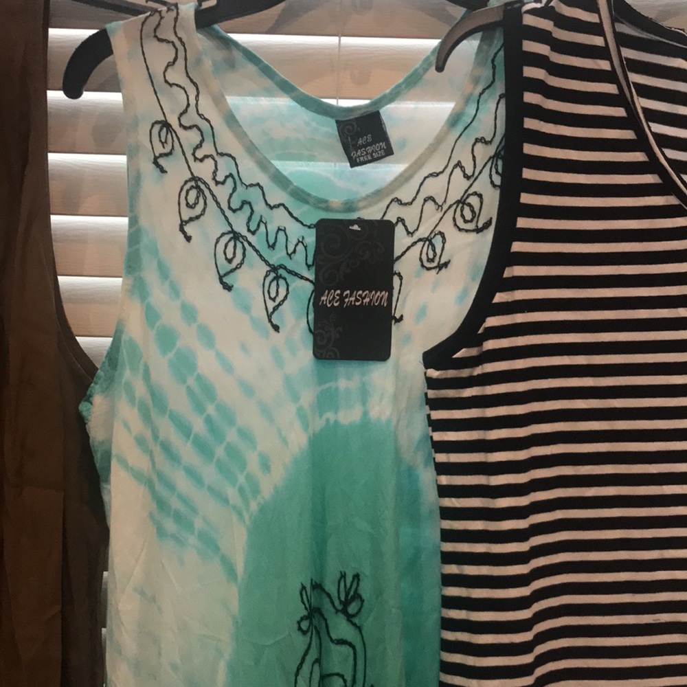 3 long dresses one brown one green with blk/white all 3 dresses for $20